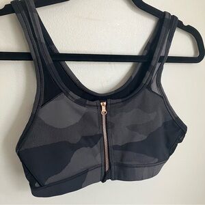 Aerie Camo & Rose Gold Front Zip Sports Bra